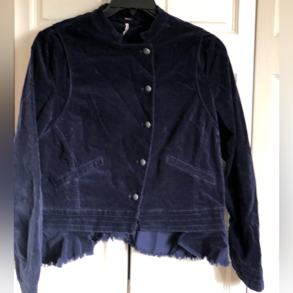 Free People velvet navy blazer Sz Small
